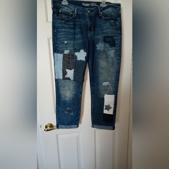 STARS/STRIPES DISTRESS PATCHWORK LEVI'S JEANS SIZE 16 W33 - Picture 2 of 8